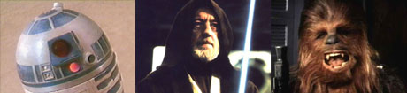 R2-D2, Obi-Wan Kenobi, and Chewbacca